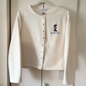 Vintage Disney Women's Cream Cardigan with Embroidery Wool & Cotton Blend XL